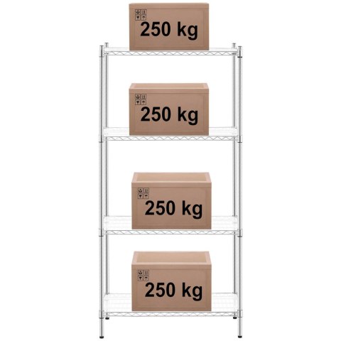 Regał warsztatowy chromowany druciany 4 półki + 4 maty do 1 t 1000 kg 90x45x180 cm