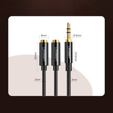 Rozdzielacz kabla słuchawkowego 2x AUX 3.5mm mini jack 25cm czarny