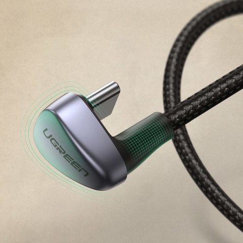 Kątowy kabel przewód dla graczy USB - USB-C Quick Charge AFC FCP 3A 18W - szary