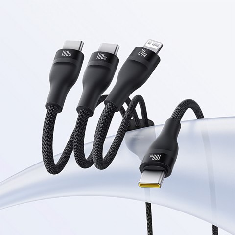 3w1 Kabel przewód Flash Series 3 100W USB-C - 2x USB-C iPhone Lightning 1.5m - czarny
