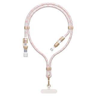 4w1 Kabel przewód smycz USB-A / USB-C / iPhone Lightning PD QC 65W 1.5m - różowy