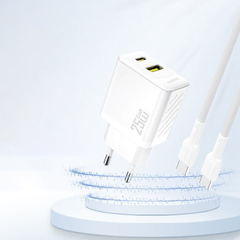 Szybka ładowarka sieciowa 25W USB-A USB-C - biała