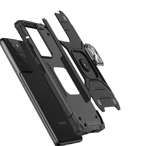 Pancerne hybrydowe etui z magnetycznym uchwytem do Samsung Galaxy S22 Ultra Ring Armor - niebieski