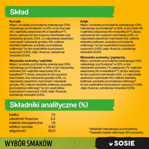 Pedigree Mokra Karma Dla Dorosłych Psów Saszetka Mix Smaków (Z Kurczakiem I Warzywami, Z Wołowiną I Warzywami, Z Indykiem I Marc