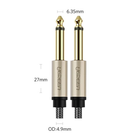 Kabel przewód audio mono TS jack 6.35mm - jack 6.35mm 2m - szary