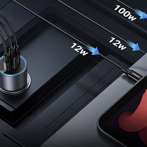 Ładowarka samochodowa 130W 2x USB-C 1x USB-A - szara