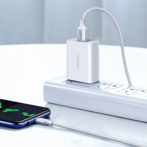 Kabel przewód w oplocie USB-A - USB-C QC 3.0 3A 1m - biały