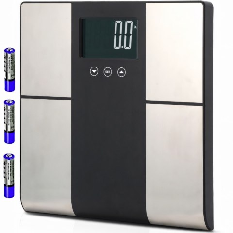 Waga łazienkowa analityczna z pomiarem tłuszczu wody mięśni BMI KCAL LCD do 225 kg