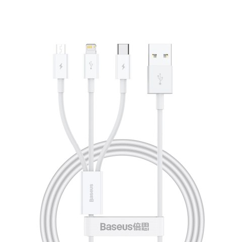 3w1 Kabel przewód Superior Series USB-A - USB-C / Lightning / micro USB 3.5A 1m - biały 3w1 Kabel przewód Superior Series USB-A - USB-C / Lightning / micro USB 3.5A 1m - biały