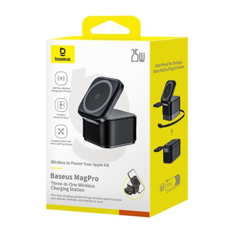 Ładowarka indukcyjna 3w1 do telefonu smartwatcha MagSafe 25W - czarna Ładowarka indukcyjna 3w1 do telefonu smartwatcha MagSafe 25W - czarna