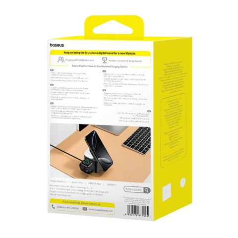 Ładowarka indukcyjna 3w1 do telefonu smartwatcha MagSafe 25W - czarna Ładowarka indukcyjna 3w1 do telefonu smartwatcha MagSafe 25W - czarna