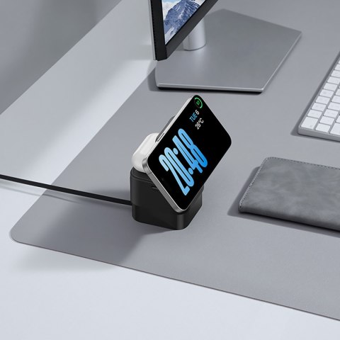 Ładowarka indukcyjna 3w1 do telefonu smartwatcha MagSafe 25W - czarna Ładowarka indukcyjna 3w1 do telefonu smartwatcha MagSafe 25W - czarna