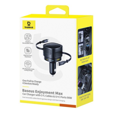 Ładowarka samochodowa USB-C z kablem USB-C iPhone Lightning 90W - czarna Ładowarka samochodowa USB-C z kablem USB-C iPhone Lightning 90W - czarna