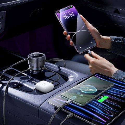 Ładowarka samochodowa USB-C z kablem USB-C iPhone Lightning 90W - czarna Ładowarka samochodowa USB-C z kablem USB-C iPhone Lightning 90W - czarna