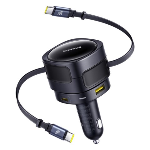 Ładowarka samochodowa ze zwijanymi kablami USB-C USB-A 90W Ładowarka samochodowa ze zwijanymi kablami USB-C USB-A 90W