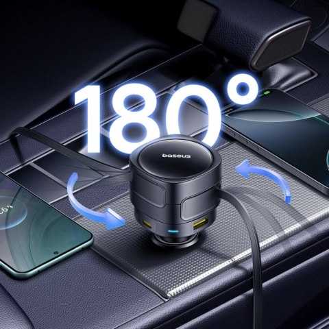Ładowarka samochodowa ze zwijanymi kablami USB-C USB-A 90W Ładowarka samochodowa ze zwijanymi kablami USB-C USB-A 90W