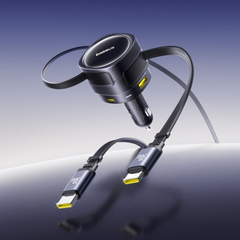 Ładowarka samochodowa ze zwijanymi kablami USB-C USB-A 90W Ładowarka samochodowa ze zwijanymi kablami USB-C USB-A 90W