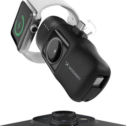 Mini powerbank 5000mAh 15W USB-C i ładowarką do Apple Watch - czarny Mini powerbank 5000mAh 15W USB-C i ładowarką do Apple Watch - czarny