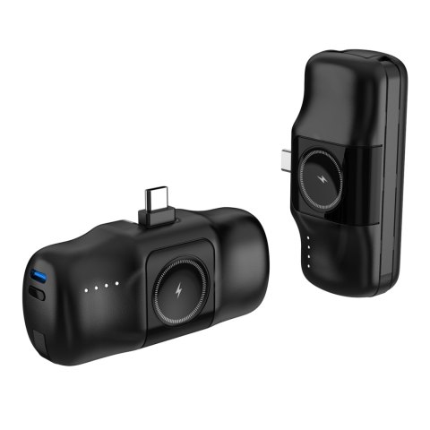 Mini powerbank 5000mAh 15W USB-C i ładowarką do Apple Watch - czarny Mini powerbank 5000mAh 15W USB-C i ładowarką do Apple Watch - czarny