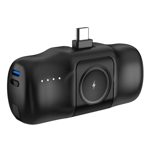 Mini powerbank 5000mAh 15W USB-C i ładowarką do Apple Watch - czarny Mini powerbank 5000mAh 15W USB-C i ładowarką do Apple Watch - czarny