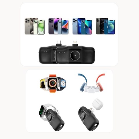 Mini powerbank 5000mAh 15W USB-C i ładowarką do Apple Watch - czarny Mini powerbank 5000mAh 15W USB-C i ładowarką do Apple Watch - czarny