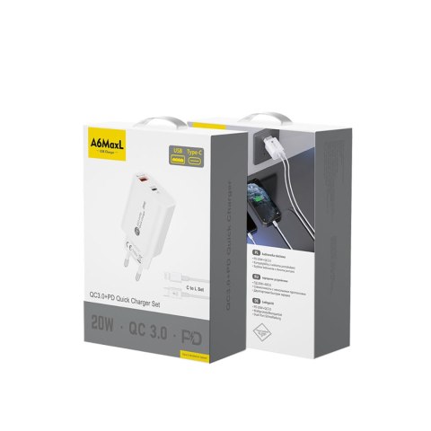 Ładowarka sieciowa 20W USB-A USB-C z kablem USB-C - iPhone Lightning 1m - biała Ładowarka sieciowa 20W USB-A USB-C z kablem USB-C - iPhone Lightning 1m - biała