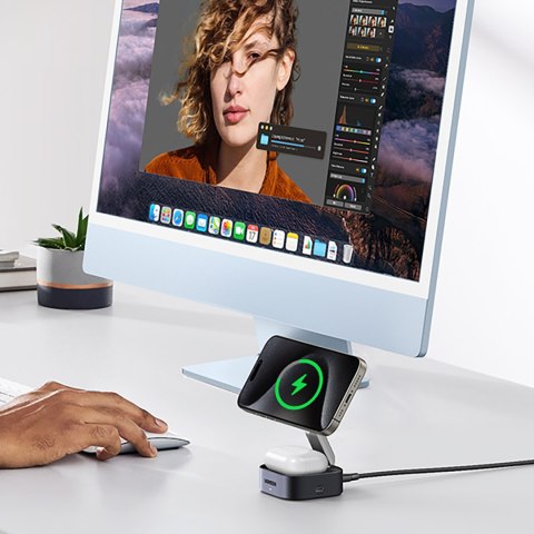 3w1 Ładowarka indukcyjna MagSafe Qi2 USB-C do telefonu słuchawek - czarna